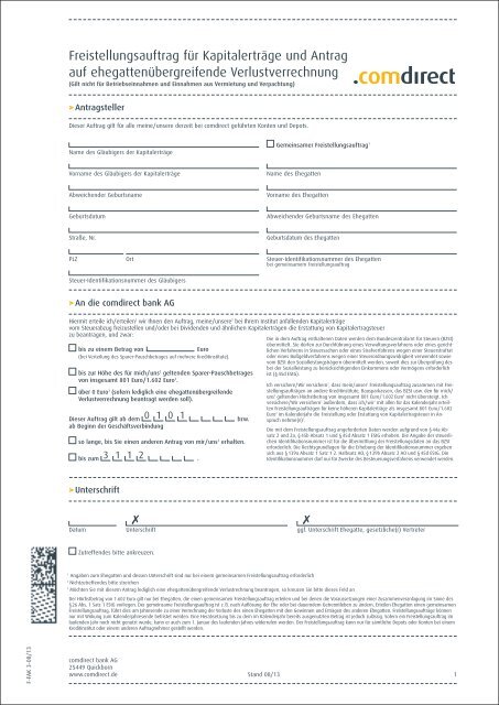 Freistellungsauftrag Fur Kapitalertrage Und Antrag Auf Comdirect