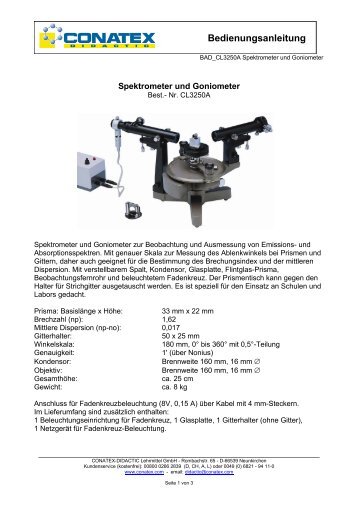 Spektrometer und Goniometer - Conatex-Didactic Lehrmittel GmbH