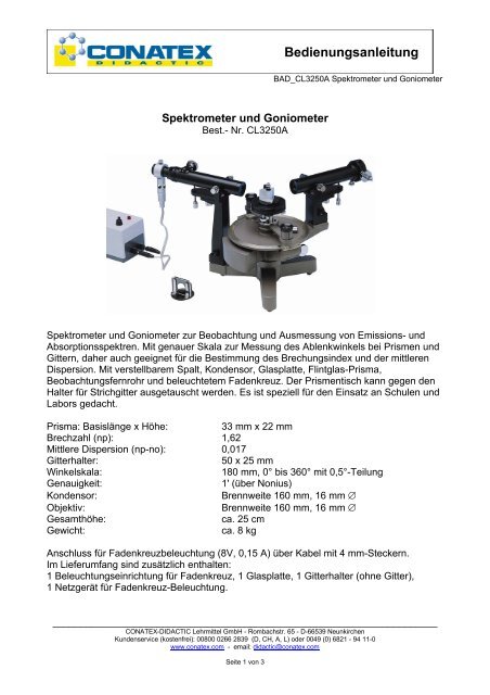 Spektrometer und Goniometer - Conatex-Didactic Lehrmittel GmbH