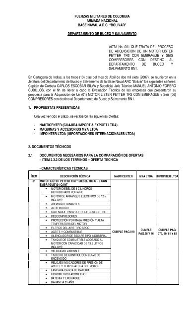 DEPARTAMENTO DE BUCEO Y SALVAMENTO ACTA No. 001 QU