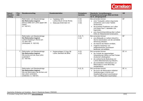 Das Kerncurriculum Geschichte für die ... - Cornelsen Verlag