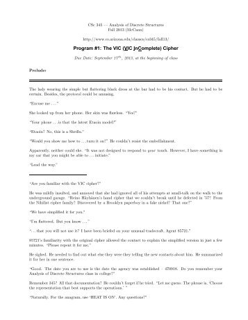 Program #1: The VIC (VIC InComplete) Cipher