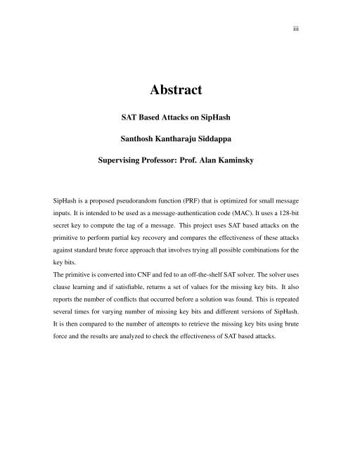 SAT Based Attacks on SipHash - Department of Computer Science