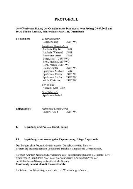 PROTOKOLL (auch als PDF) - Gemeinde Dammbach