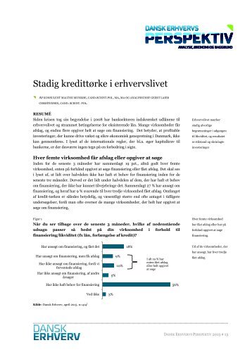 Stadig kredittørke i erhvervslivet - Dansk Erhverv