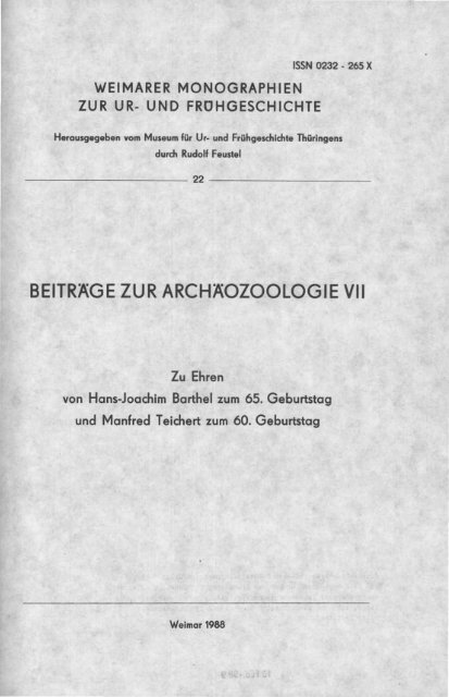 BEITRÄGE ZUR ARCHÄOZOOLOGIE VII