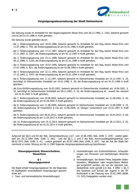 Vergnügungssteuersatzung der Stadt Delmenhorst