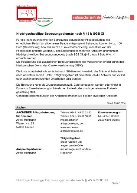 Liste für die StädteRegion Aachen - Demenz-Servicezentrum Regio ...