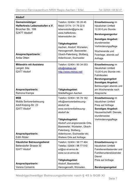 Liste für die StädteRegion Aachen - Demenz-Servicezentrum Regio ...