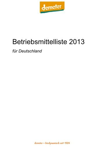 Demeter Betriebsmittelliste 2013