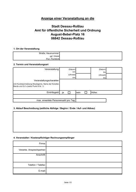 Anzeige einer Veranstaltung an die Stadt Dessau-Roßlau Amt für ...