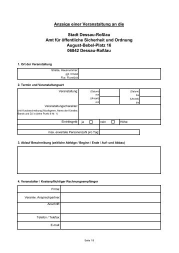 Anzeige einer Veranstaltung an die Stadt Dessau-Roßlau Amt für ...