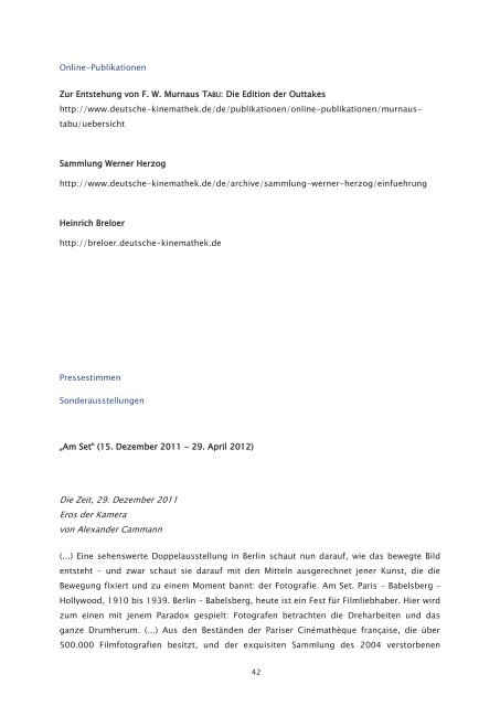 Geschäftsbericht 2012 - Deutsche Kinemathek