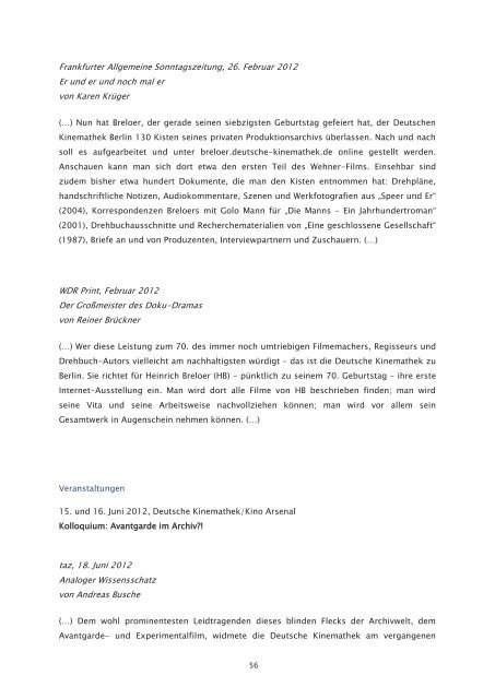 Geschäftsbericht 2012 - Deutsche Kinemathek