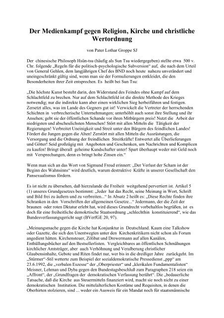 Der Medienkampf gegen Religion und Kirche - Das Deutschland ...