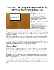 The Avanti Law Group: Credit Suisse Waits for $11 Billion Answer in N.Y. Fraud Suit