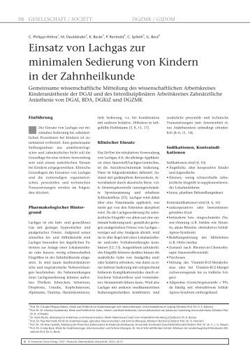 Einsatz von Lachgas zur minimalen Sedierung von Kindern in der ...