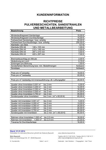 Richtpreise für Barzahler - Diakonie Bayreuth