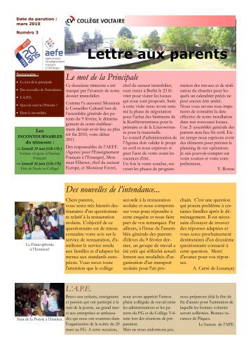 Lettre aux parents - Collège Voltaire Berlin