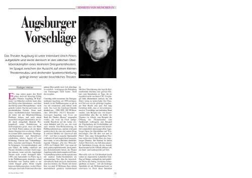 Das Theater Augsburg ist unter Intendant Ulrich Peters aufgeblüht ...