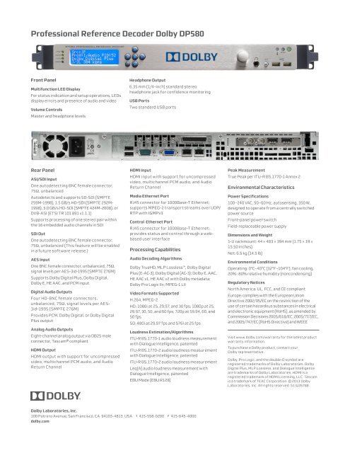 Dolby® Professional Reference Decoder DP580