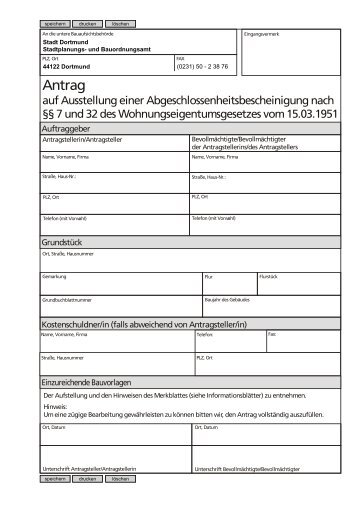 Antrag auf Abgeschlossenheitsbescheinigung [pdf ... - Stadt Dortmund