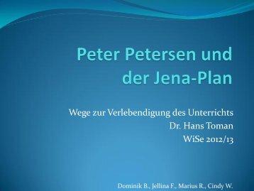 Peter Petersen und der Jena-Plan - Dr. Hans Toman
