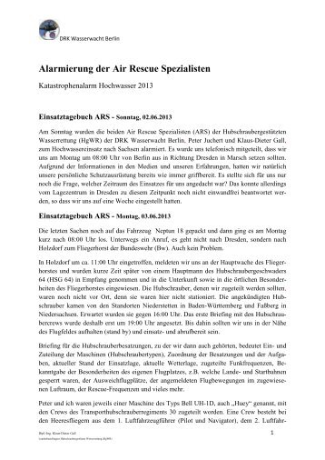Einsatztagebuch ARS: Sonntag, 02.06.2013 bis Sonntag, 09.06.2013