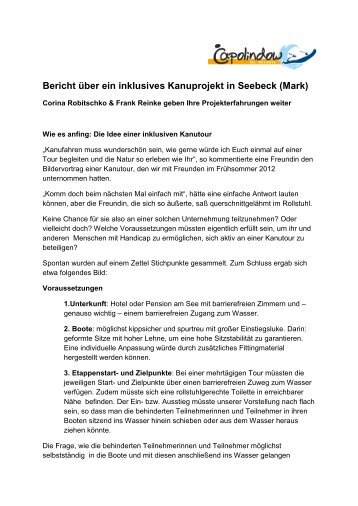 Bericht über ein inklusives Kanuprojekt in Seebeck (Mark)