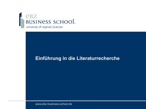 Benutzerschulung - Einführung in die Literaturrecherche