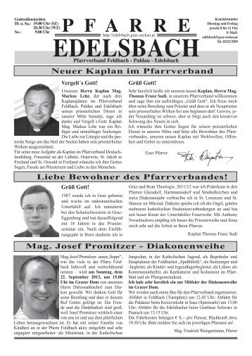 Neuer Kaplan im Pfarrverband - Gemeinde Edelsbach bei Feldbach