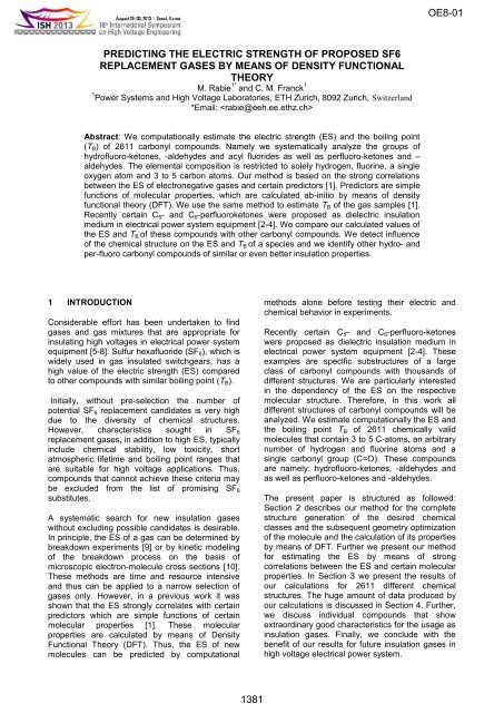 predicting the electric strength of proposed sf6 replacement gases ...