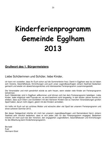 Kinderferienprogramm Gemeinde Egglham 2013