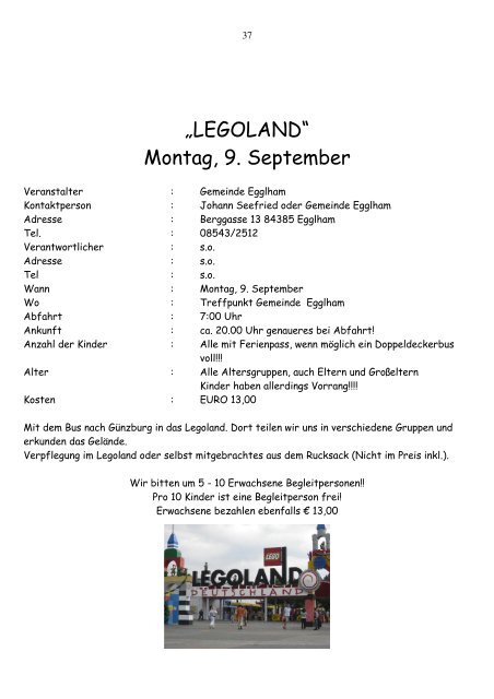 Kinderferienprogramm Gemeinde Egglham 2013