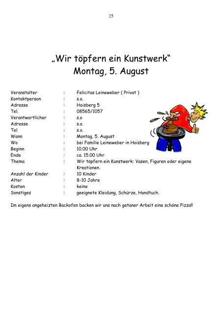 Kinderferienprogramm Gemeinde Egglham 2013