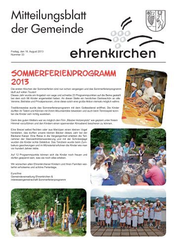 Sommerferienprogramm 2013 - Gemeinde Ehrenkirchen