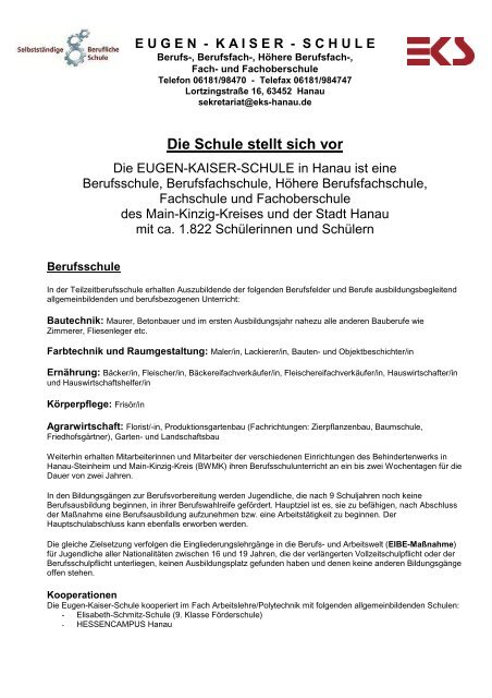 Die Schule Stellt Sich Vor Schuljahr 2013 2014 Eks Hanau