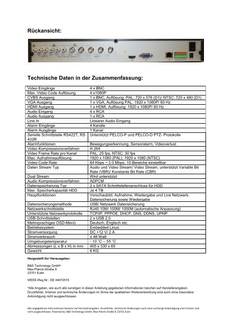 Datenblatt BS HDVR 10804 - ELV