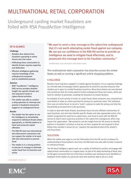MULTINATIONAL RETAIL CORPORATION - EMC