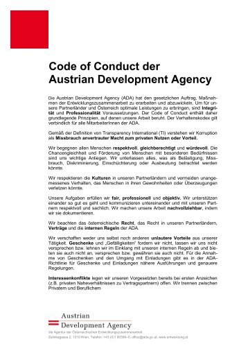 ADA Code of Conduct - Österreichische Entwicklungszusammenarbeit