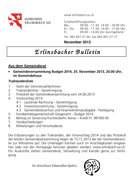 Bulletin-November2013 [PDF, 118 KB] - Erlinsbach SO