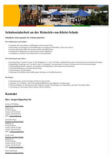 Schulsozialarbeit an der Heinrich-von-Kleist-Schule Kontakt