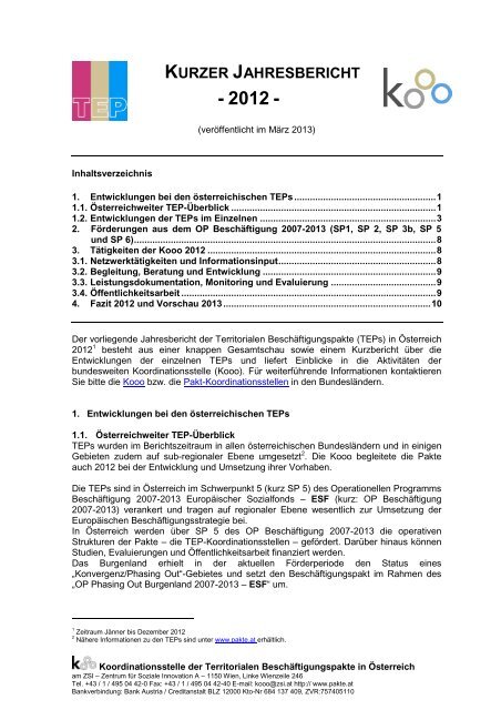 Jahresbericht der Territorialen Beschäftigungspakte in ... - ESF