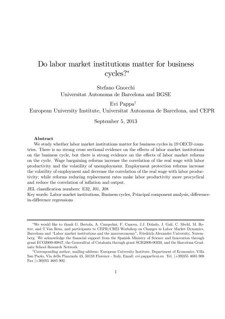 Do labor market institutions matter for business cycles?∗ - European ...