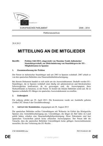 DE DE MITTEILUNG AN DIE MITGLIEDER