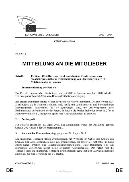 DE DE MITTEILUNG AN DIE MITGLIEDER