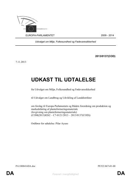 DA DA UDKAST TIL UDTALELSE - Europa