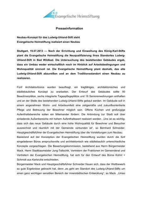 Presseinformation - Evangelische Heimstiftung