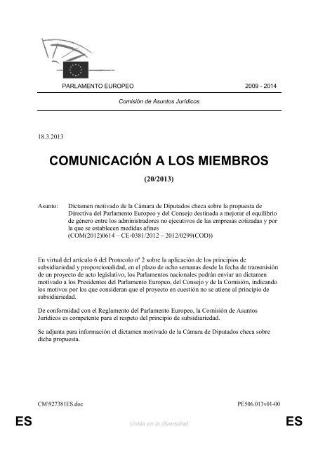 ES ES COMUNICACIÓN A LOS MIEMBROS - Europa