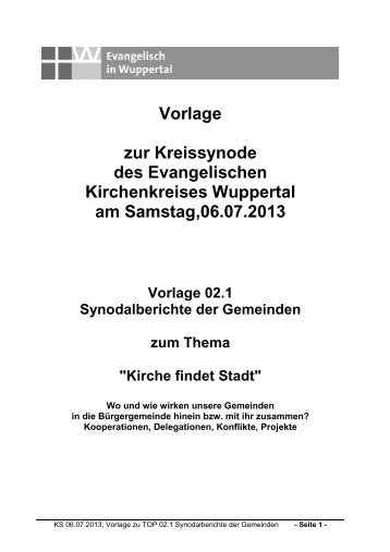 Vorlage 02-1 Synodalberichte Gemeinden - Evangelisch in Wuppertal
